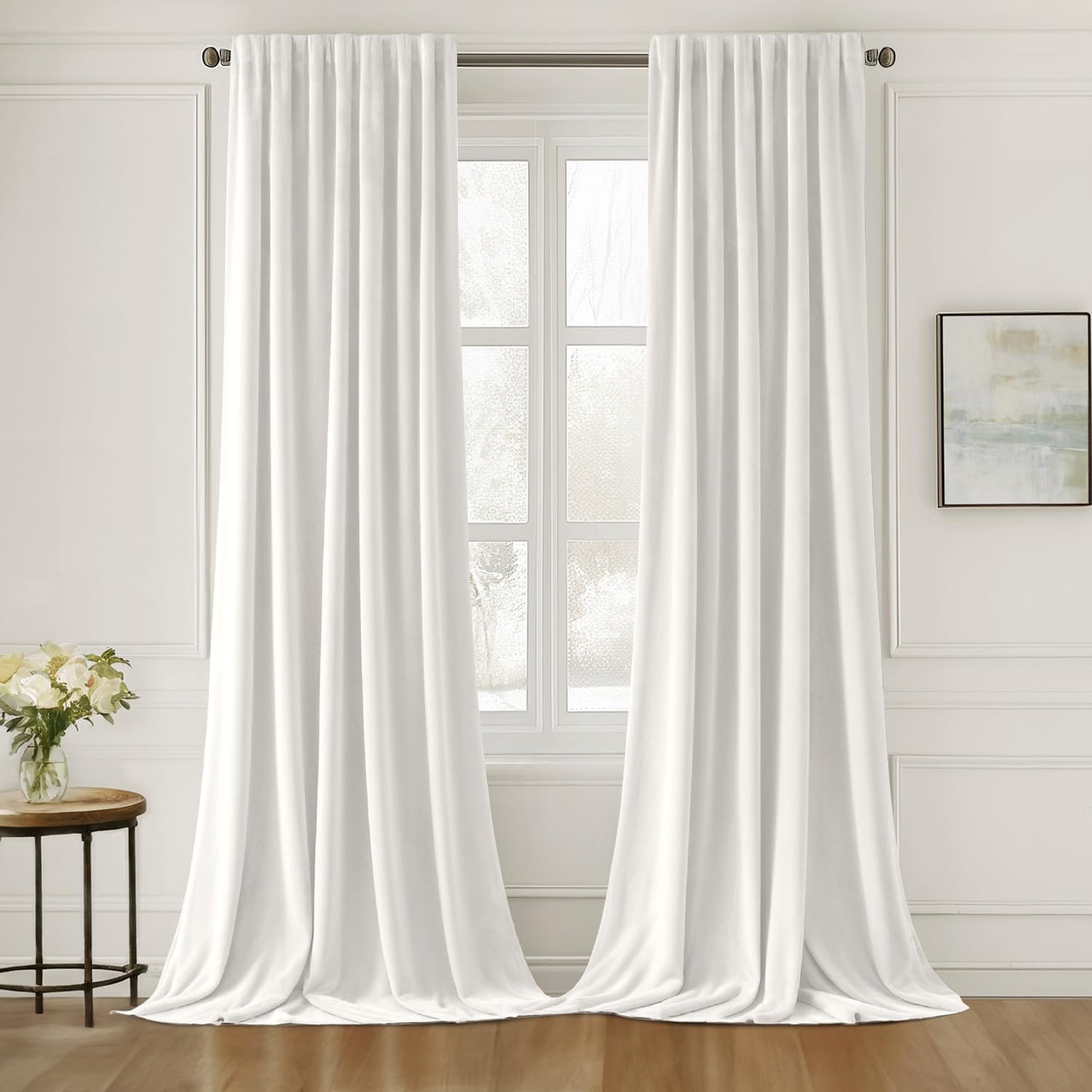 MIULEE White Velvet Curtains 108 inches Long 2 Panels - Luxury Pinch Pleated Room Darkening Window Drapes for Bedroom Living Room Thermal Insulated Super Soft, Back Tab Rod Pocket Elegant Decor