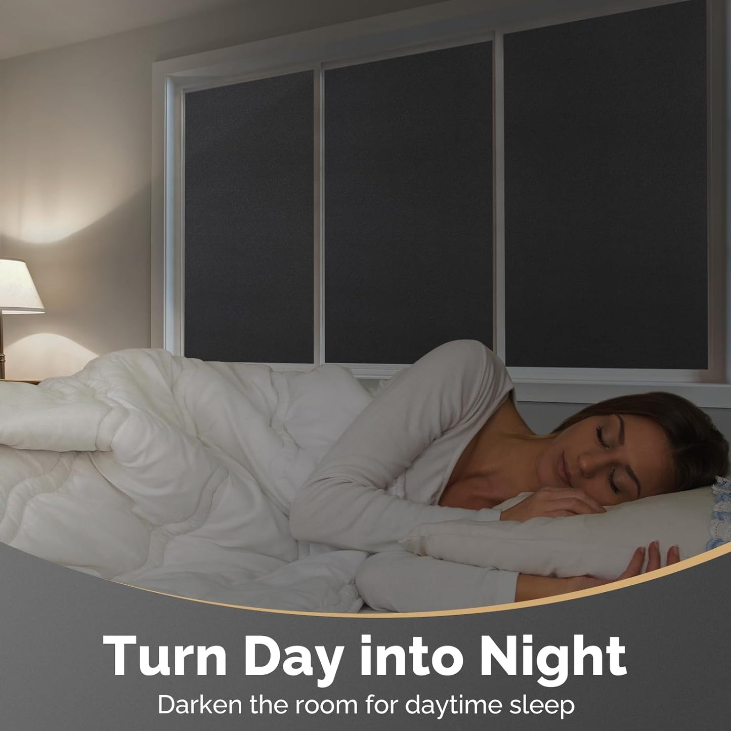 DOWELL Blackout Window Film, 100% Light Sun Blocking Static Cling Frosted Privacy Film for Glass, Heat Control Removable Window Tint, Room Darkening Cover for Day Sleep, Black, 23.6" x 118"