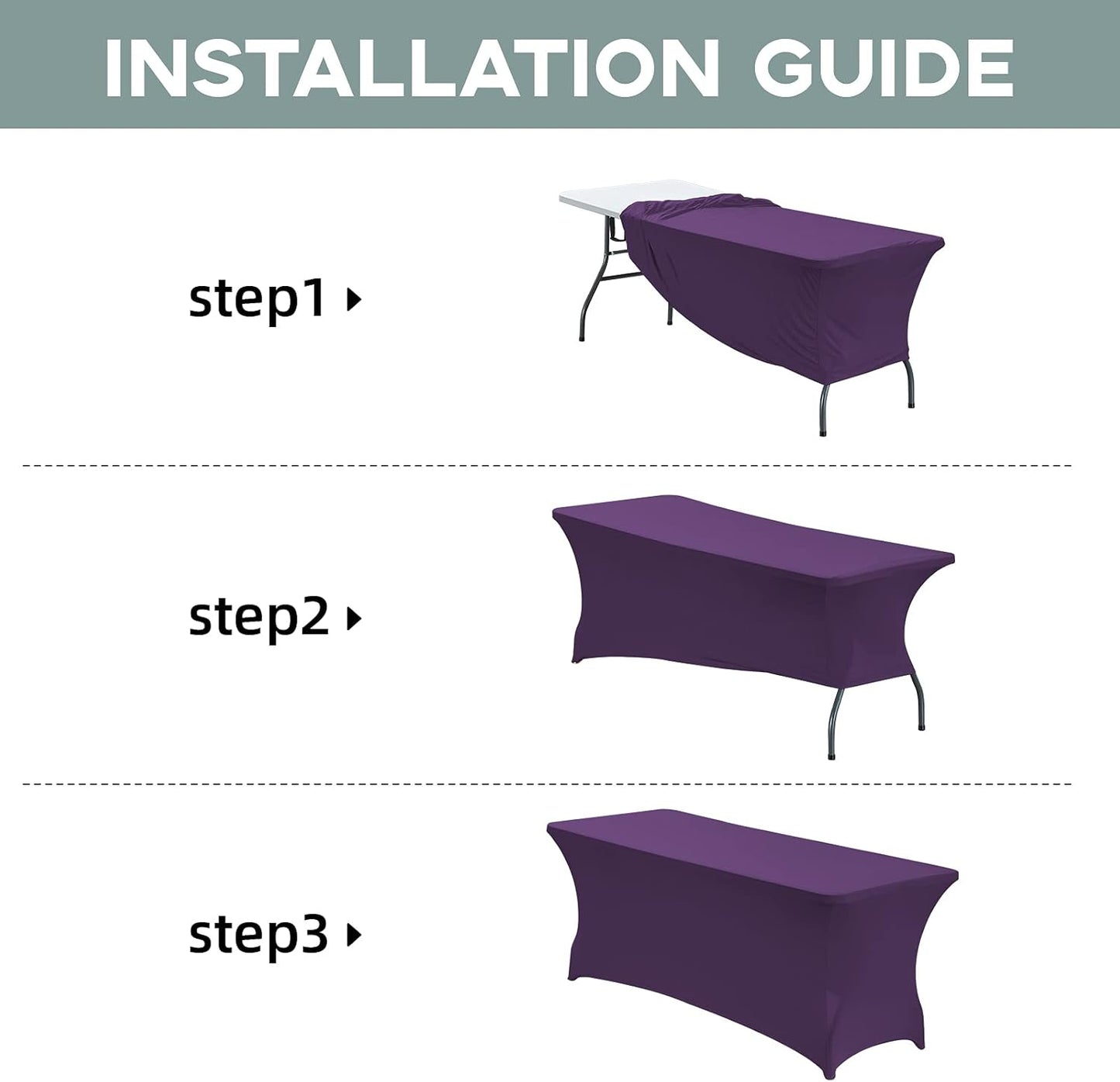 CWK 6FT Waterproof Stretch Spandex Table Cover for Rectangular Tables - Elastic Fitted Tablecloth for Folding Tables,Wrinkle Resistant Table Cloth for Parties, Weddings, Banquets & Events (Dark Puple)