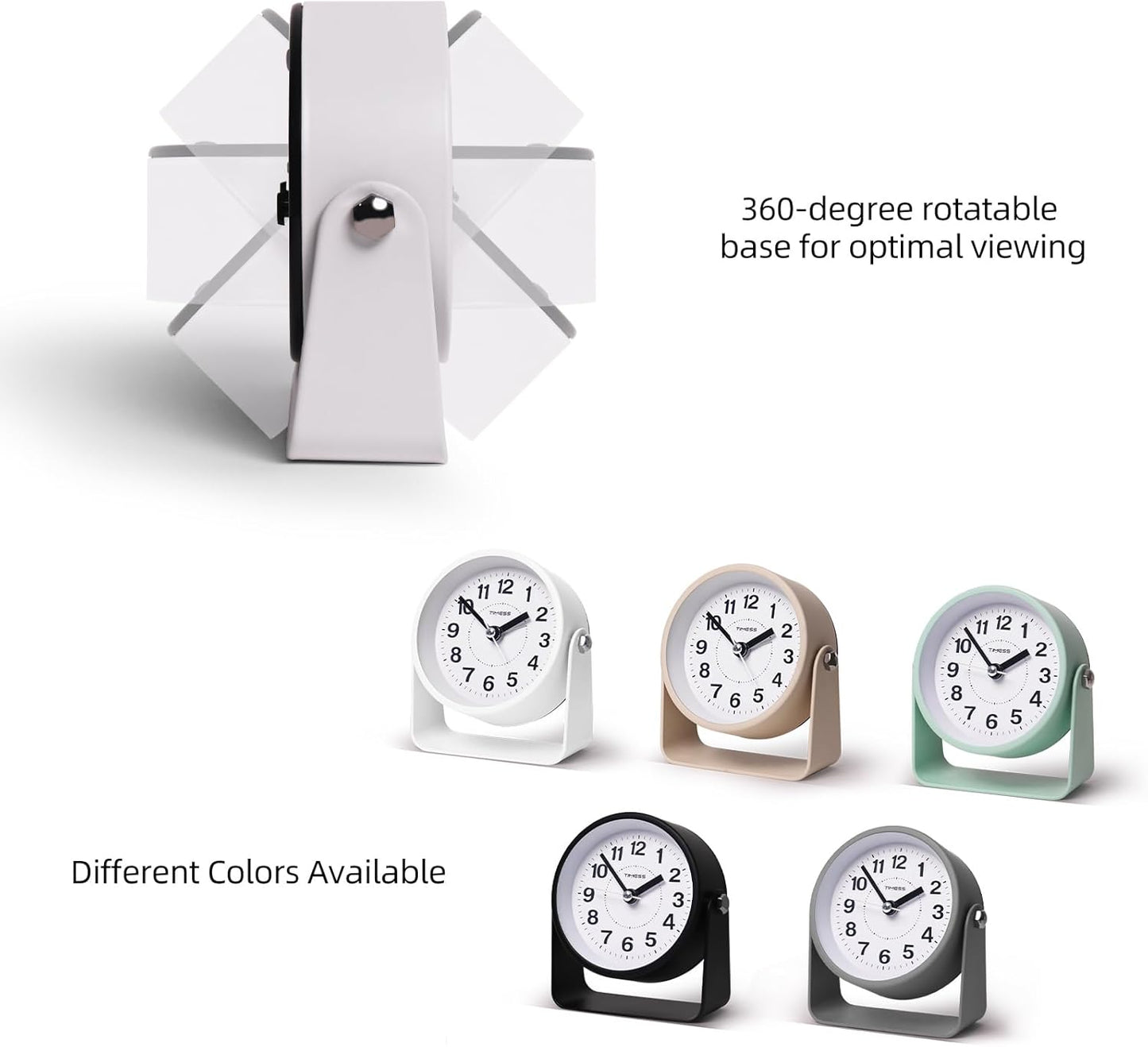 Analog Alarm Clock, Silent Non-Ticking Quartz Movement, Battery-Operated with Snooze & On-Demand Light, Easy to Set Gentle Wake Bedside Desk Clock, Ideal for Home, Travel, Office (White)