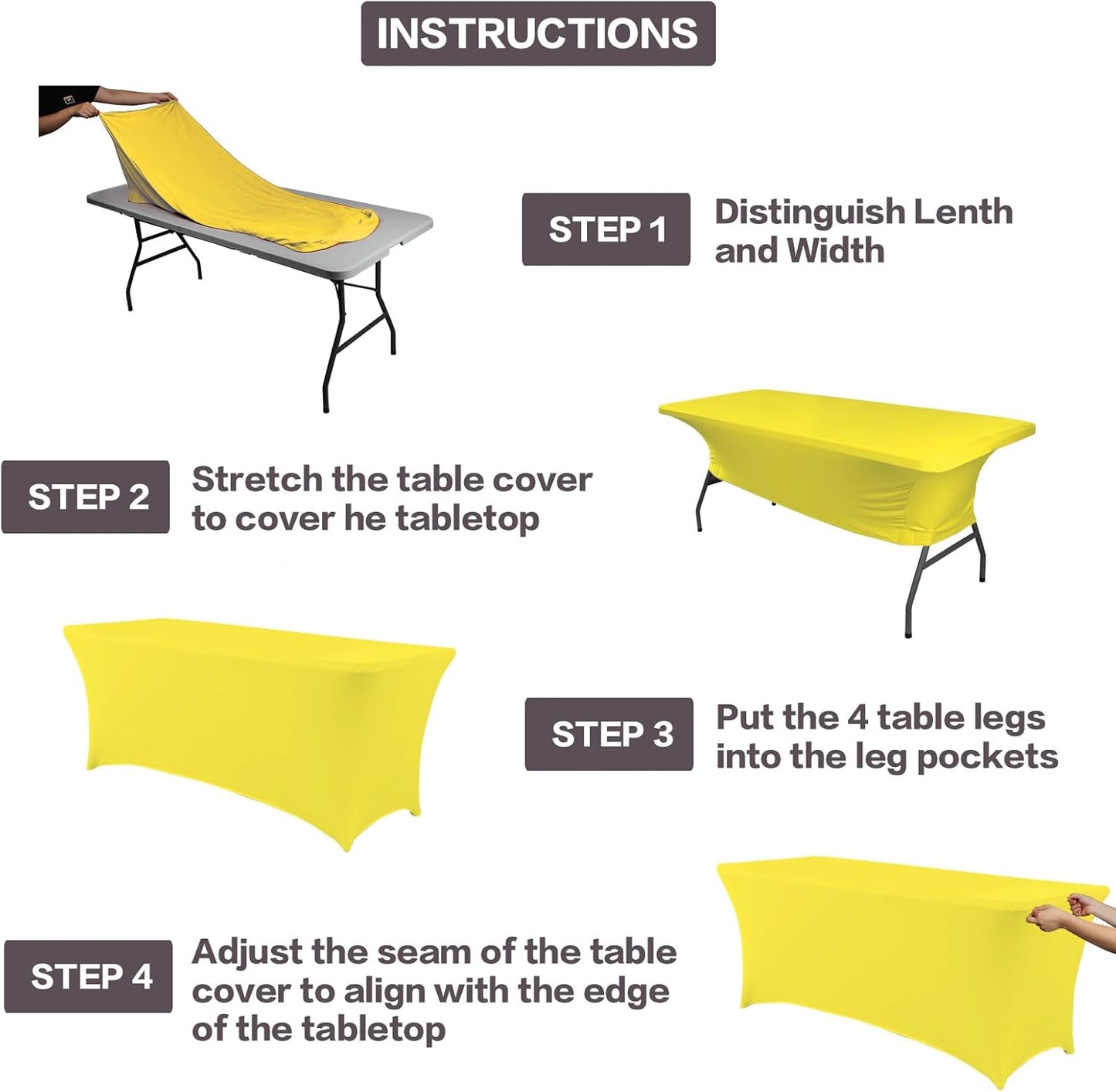 IVAPUPU 2 Pack 4FT Table Cloth for Rectangular Fitted Events Stretch Yellow Table Covers Washable Cover Spandex Tablecloth Protector for Party, Wedding, Cocktail, Banquet, Festival