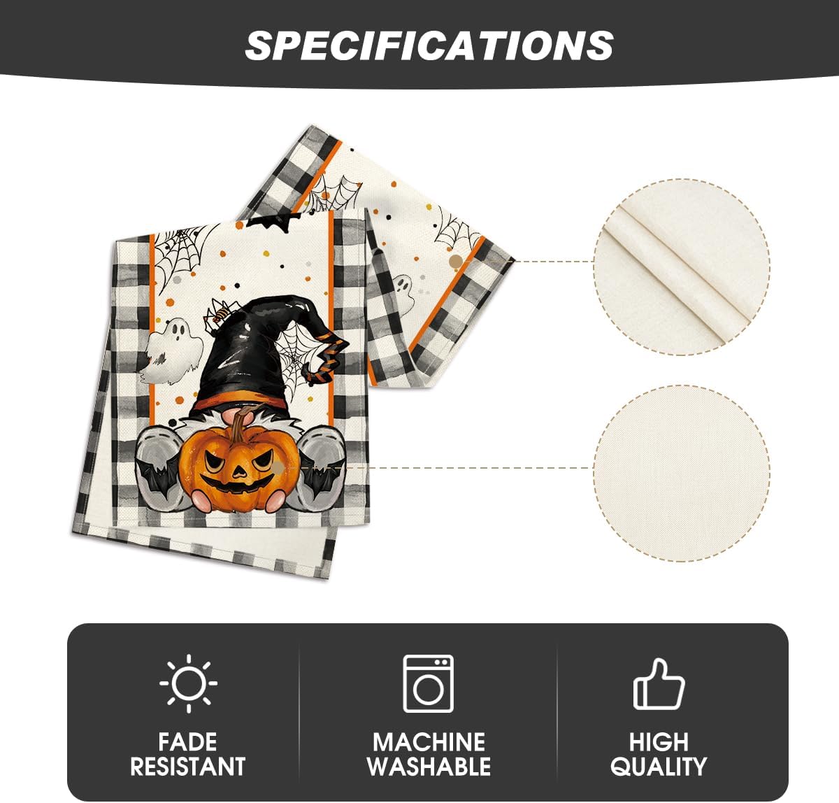 Artoid Mode Buffalo Plaid Gnome Bat Pumpkin Ghost Halloween Table Runner, Sensonal Kitchen Dining Table Decor for Home Party 13x48 Inch