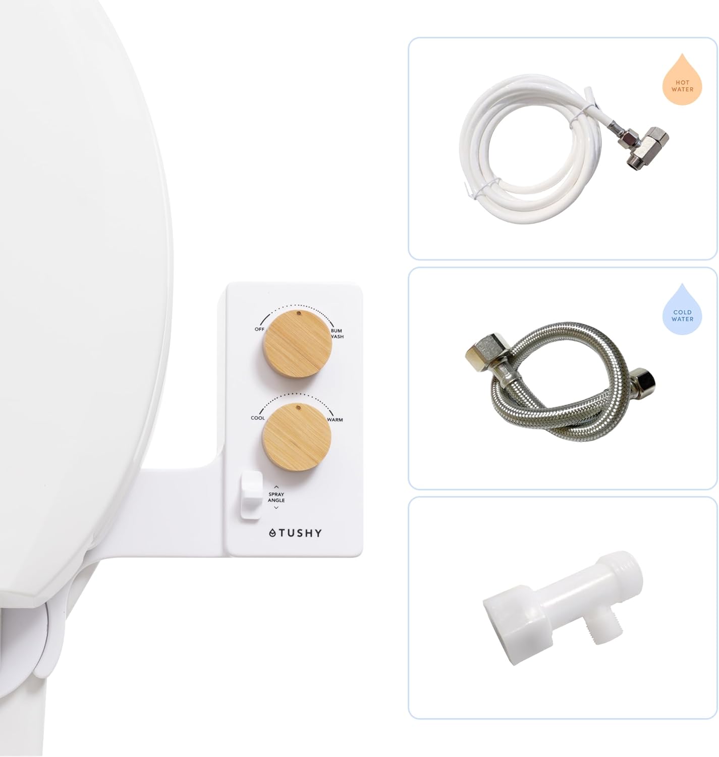 TUSHY 3.0 Spa Bidet Attachment. Cool to Warm Water. It's Time to Replace Toilet Paper, Fresh Water Spray (Requires Sink Access for Optional Temperature Control), Bamboo