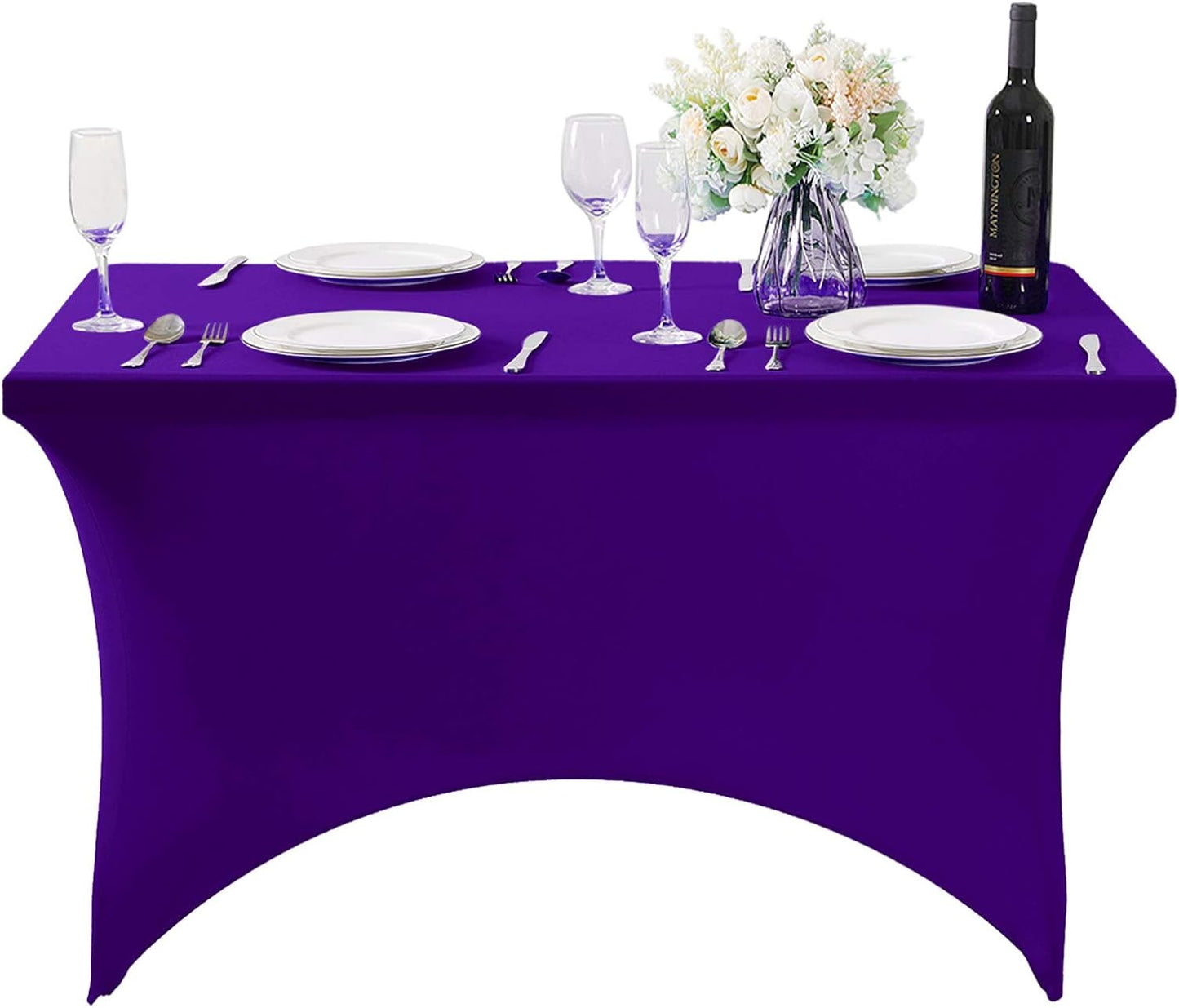 Spandex Table Cover for 4FT Table Universal Fitted Stretch Tablecloth for Party, Banquet, Wedding and Events-Purple
