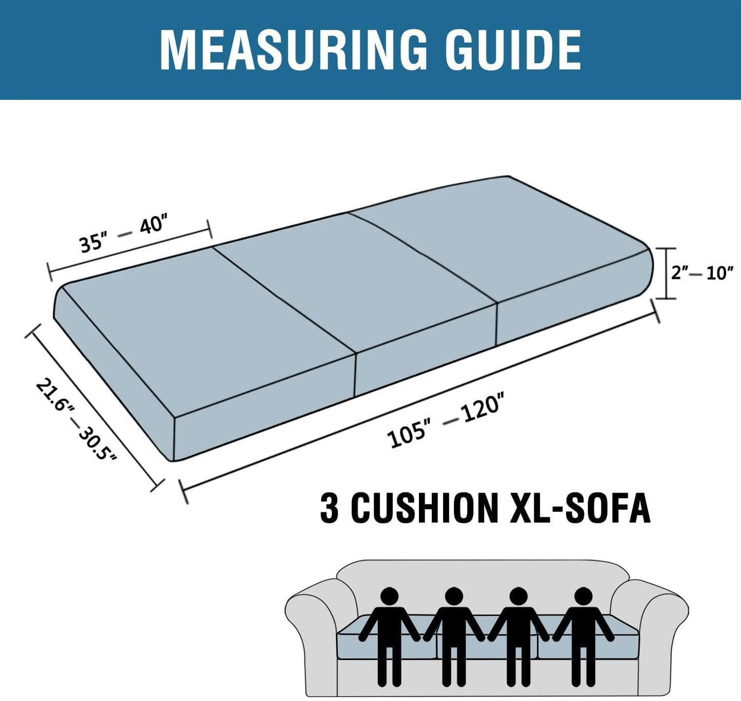 H.VERSAILTEX Super Stretch Individual Seat Cushion Covers Sofa Covers Couch Covers Slipcover Sets Thick Jacquard Textured Twill Fabric (3 Piece XL Sofa Cushion Covers, Porcelain)