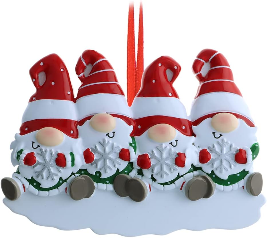 3D Gnome Family of 4 Christmas Ornament 2025 Personalized Family Christmas Ornaments 2025 | Snowflakes Scandinavian Personalized Tree Ornaments Customizable Gifts Santa Hat Gnomes of Four Ornament