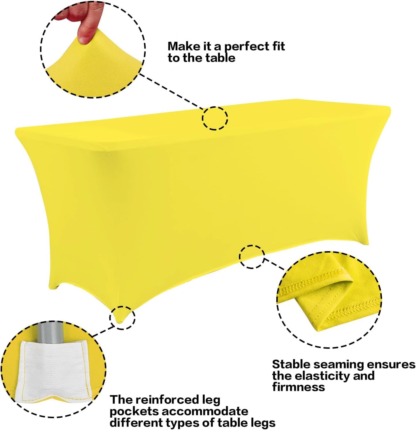 IVAPUPU 2 Pack 6FT Table Cloth for Rectangular Fitted Events Stretch Yellow Table Covers Washable Spandex Tablecloth Protector for Party, Wedding, Cocktail, Banquet, Festival