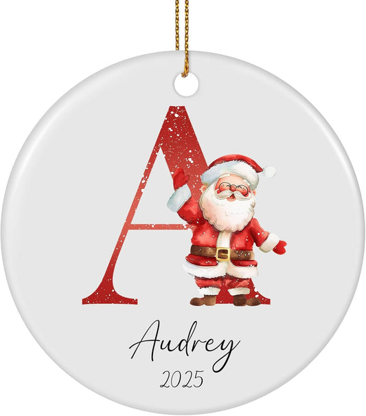 Personalized Christmas Ornaments 2025, Custom Name Initial A-Z Monogram 2.8" Ceramic Custom Christmas Ornament for Kids Boys Girls, Customized Letter Name Ornaments for Christmas Tree Decorations
