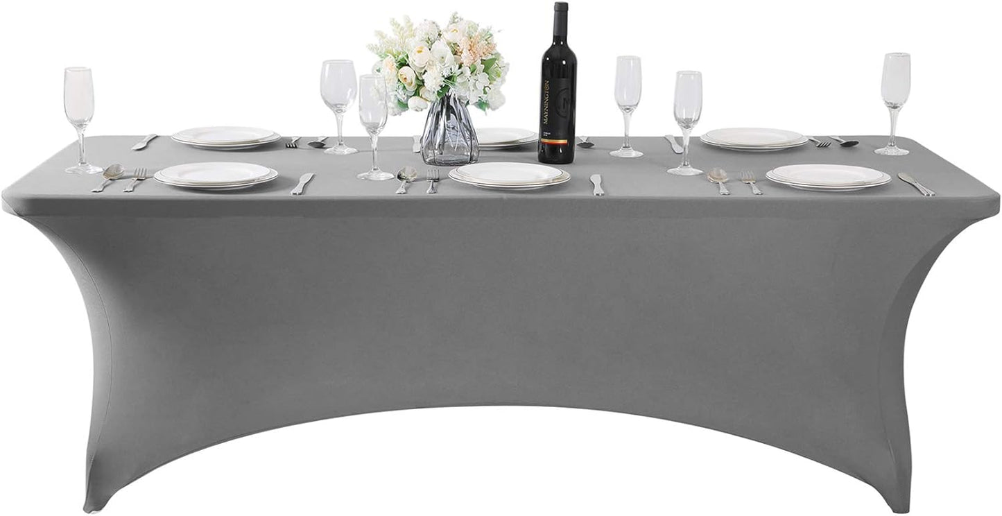 SuperO Waterproof Spandex Table Cover for 8FT Table Universal Fitted Stretch Tablecloth for Party, Banquet, Wedding and Events-Gray