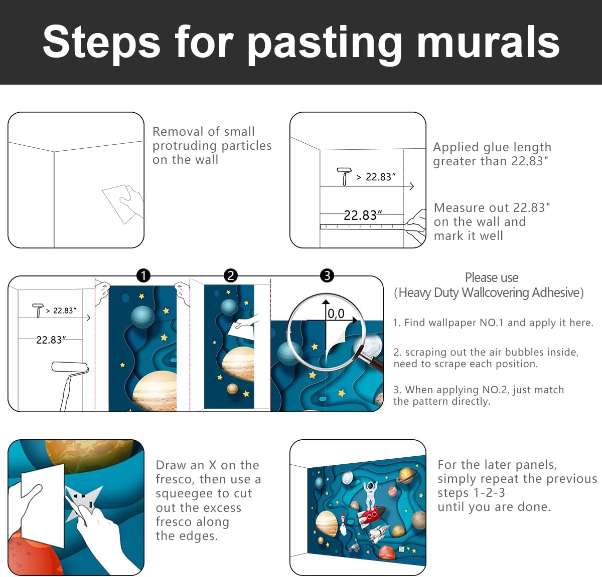 -Kindergarten Children Galactic Planet Fabric Wallpaper Living Room Bedroom Boys Girls Children Cartoon Astronauts Large Mural- 183"x120"（ not Peel and Stick）