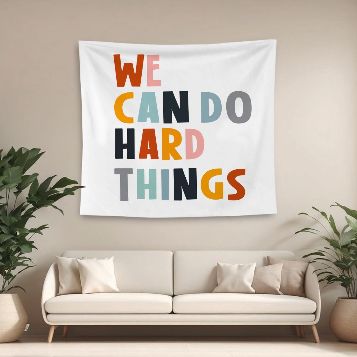 QGFM We Can Do Hard Things Inspirational Tapestry, Boho Classroom Decor, Inspirational Wall Decor, Motivational Tapestry Wall Hanging for Classroom Nursery Kids Room Playroom Decor, 50x60 Inches