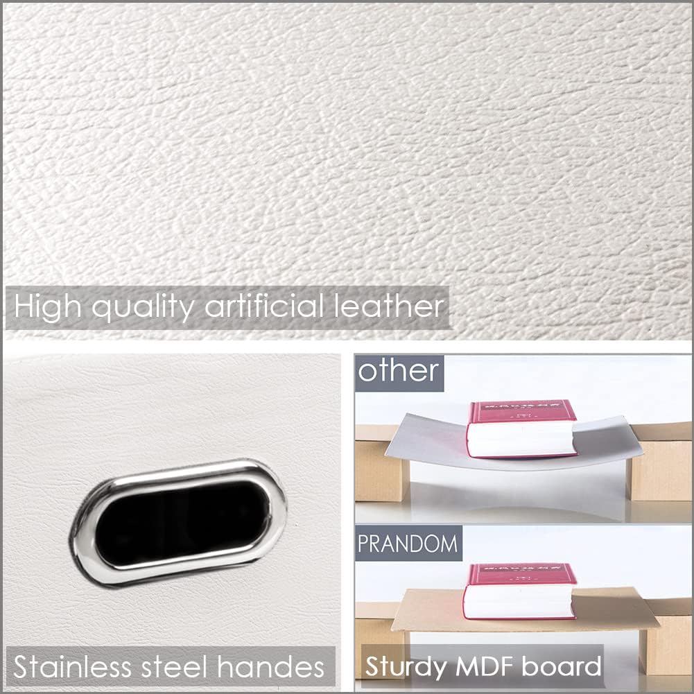 PRANDOM Large Stackable Storage Bins with Lids [5-Pack] Leather Fabric Foldable Storage Boxes Organizer Containers Baskets Cube with Cover for Bedroom Closet Office Nursery White (17.7x11.8x11.8)