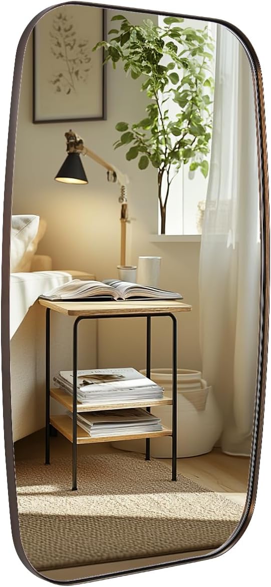 ANDY STAR Bronze Bathroom Mirror, 24x40 Inch Bronze Oval Mirror for Bathroom with Stainless Steel Metal Frame, Oblong Mirror for Bathroom, Living Room, Entryway