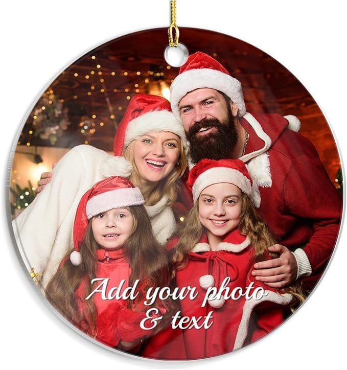 Personalized Photo Round Acrylic Ornament - Customized Keepsake Gifts for Family, Create Your Own Xmas Home Decorations