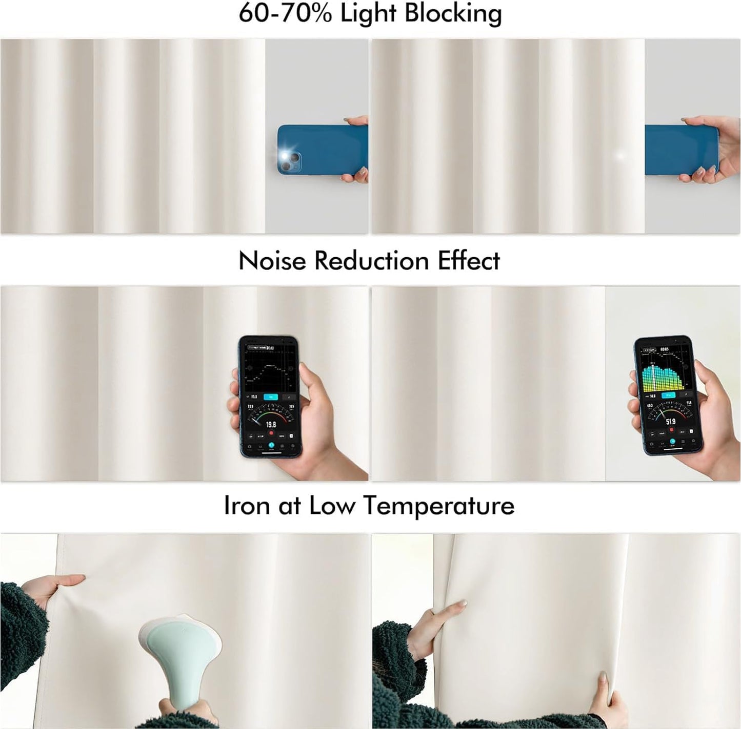 MIULEE Ivory Back Tab Blackout Curtains 108 Inch Long 2 Panels Set for Bedroom, Rod Pocket/Pinch Pleat Extra Long Thermal Insulated Living Room Darkening Pleated Light Blocking Drapes