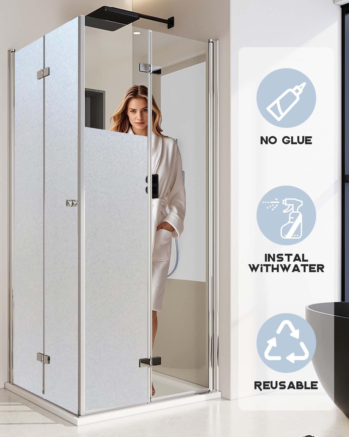 Frosted Glass Window Privacy Film Decorative, Bathroom Privacy Film for Glass Windows Cover, Static Cling, Removable, Reusable, Anti-UV, Anti-Glare, Heat Blocking,（Pure,17.5X196.9Inch）