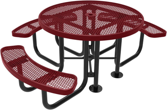 Coated Outdoor Furniture Heavy-Duty Portable ADA-Compliant Outdoor Picnic Table with Umbrella Hole, Expanded Metal Patio Dining Furniture Made in America (46" Round Top, Burgundy)
