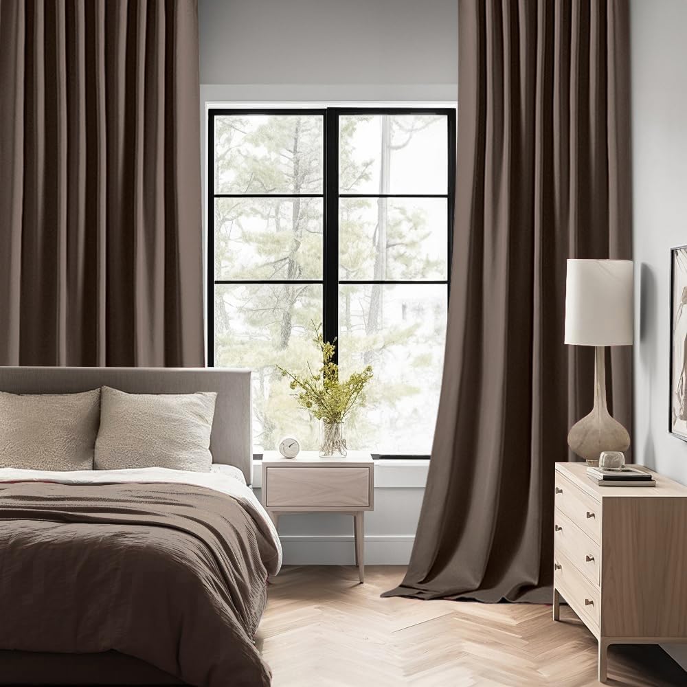 MIULEE Chocolate Brown Back Tab Blackout Curtains 90 Inches Long 2 Panels Set for Living Room Bedroom Privacy, Rod Pocket/Pinch Pleat Thermal Insulated Room Darkening Pleated Light Blocking Drapes