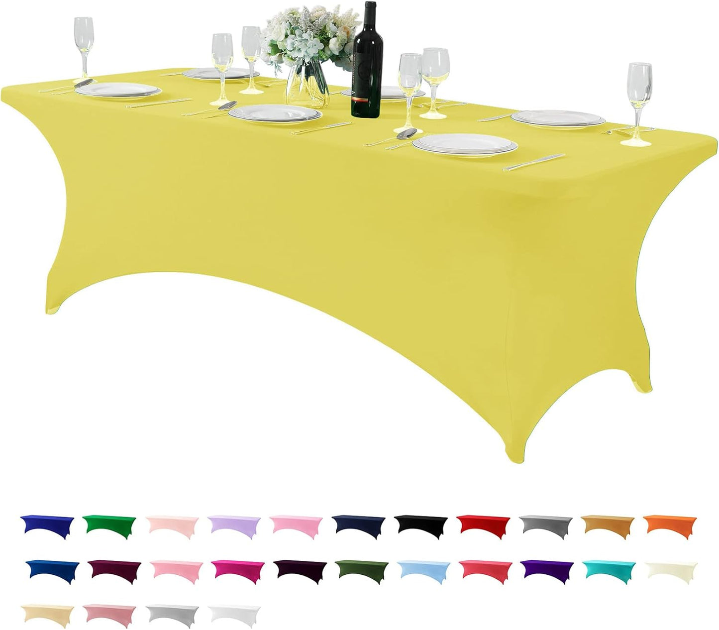 Spandex Table Cover for 8FT or 4ft or 6ft Table Universal Fitted Stretch Tablecloth for Party, Banquet, Wedding and Events-Yellow