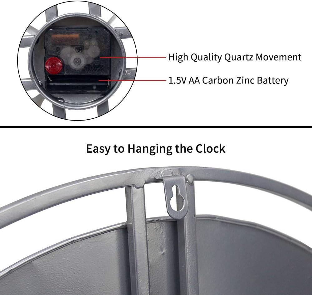 24 inch Large Wall Clock Decorative Metal Retro Oversized Clocks Decor for Home Farmhouse Living Room