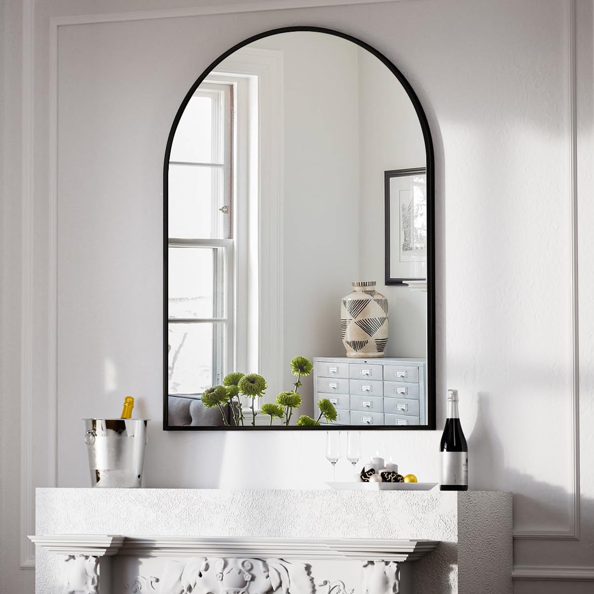 BEAUTYPEAK 30"x40" Arch Bathroom Mirror, Wall Mounted Vanity Metal Frame Mirror for Bedroom, Entryway, Living Room, Black