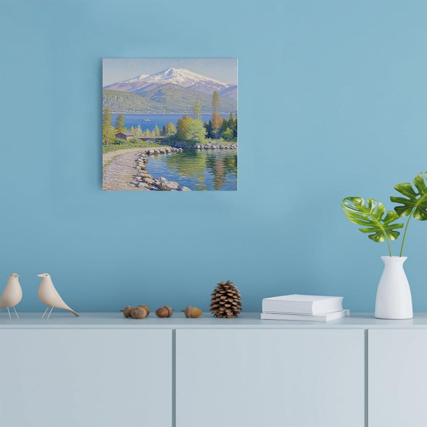 Color harmony mountain scenery blue sky lake wall painting suitable for living room natural scenery painting suitable for bedroom home decoration