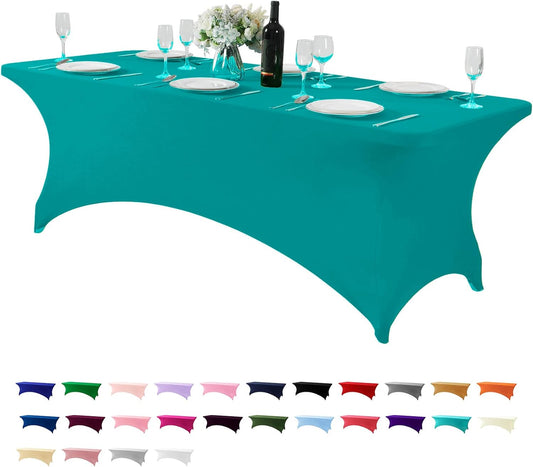 Spandex Table Cover for 8FT or 4ft or 6ft Table Universal Fitted Stretch Tablecloth for Party, Banquet, Wedding and Events-Turquoise