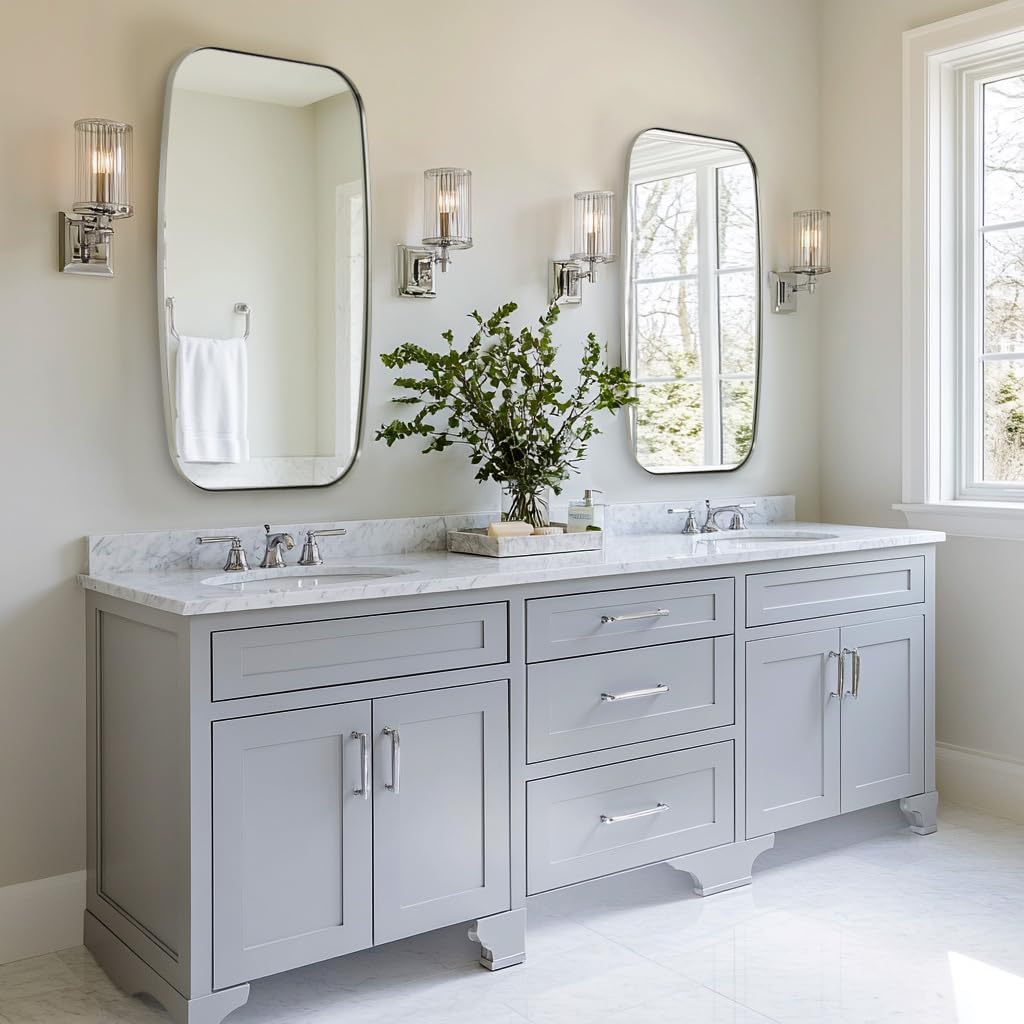 ANDY STAR Brushed Nickel Mirror, 30x48’’ Brushed Nickel Bathroom Oval Mirror with Stainless Steel Metal Frame, Silver Oblong Mirrors Wall Mounted for Bedroom, Living Room Decor