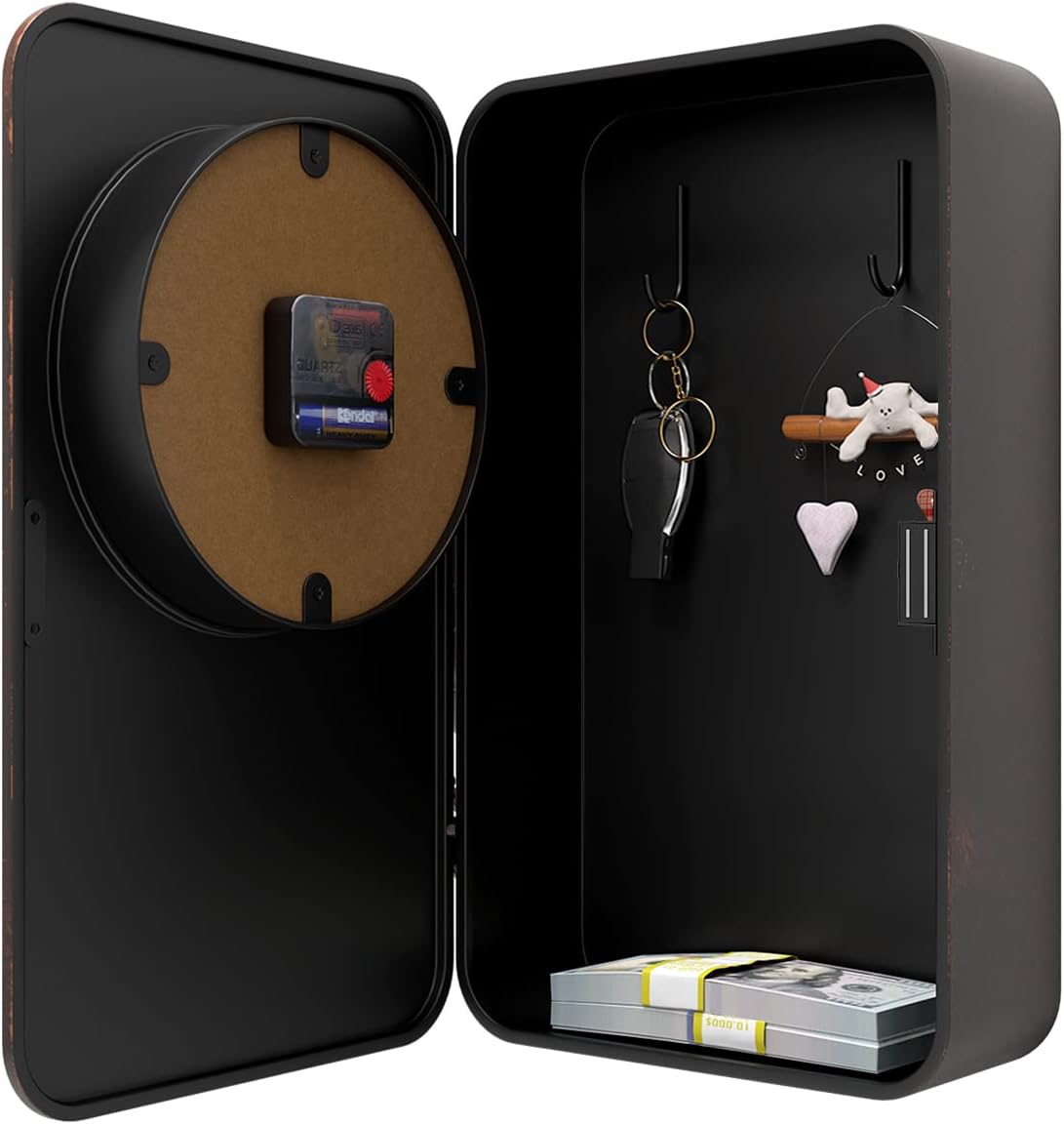 Abdurey Retro Old Telephone Wall Clock with Hidden Safe, Battery Operated Quartz Metal Wall Clocks, Large Rectangular Vintage Decor Clocks, for Farmhouse, Living Room(16" H x 12" W x 4" D)