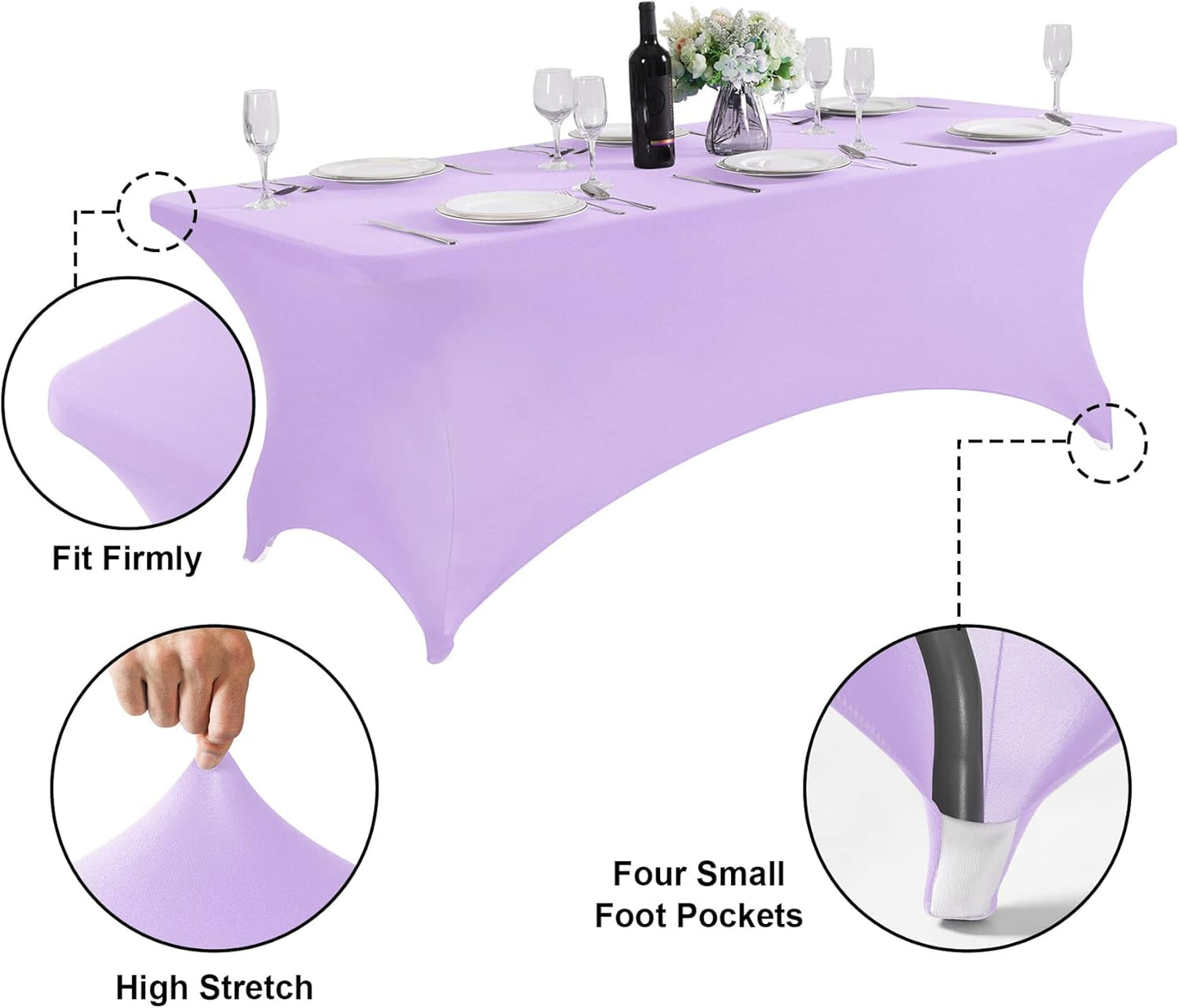 SuperO Waterproof Spandex Table Cover for 6FT Table Universal Fitted Stretch Tablecloth for Party, Banquet, Wedding and Events-Lavender