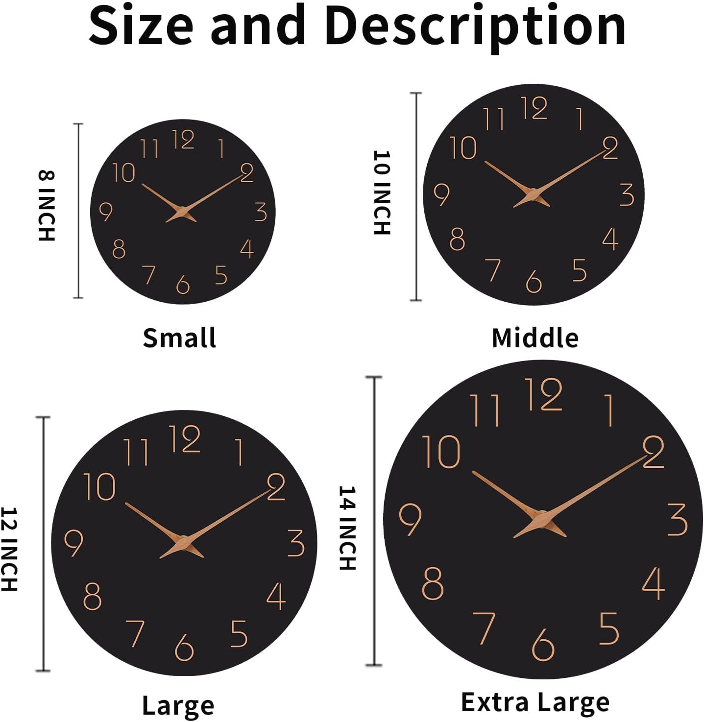 Mosewa Wall Clock 8 Inch Black Battery Operated Silent Non Ticking Simple Minimalist Rose Gold Numbers Decorative for Bedroom Living Room Kitchen Home Bathroom Office