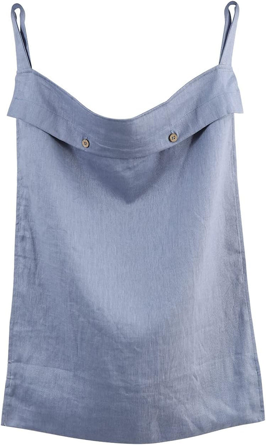 Linen Hanging Laundry Bag, 100% Linen Over The Door Laundry Hamper with Buttons and Zipper, Space Saving Door Hampers for Laundry Dirty Clothes Home Travel, Blue