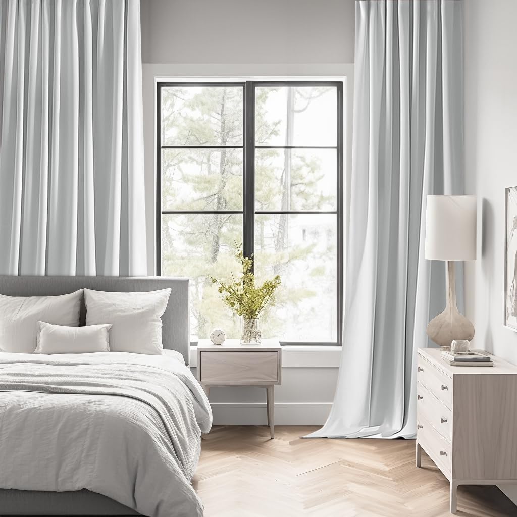 MIULEE Greyish White Back Tab Blackout Curtains 63 Inches Long 2 Panels Set for Living Room Bedroom Privacy, Rod Pocket/Pinch Pleat Thermal Insulated Room Darkening Pleated Light Blocking Drapes