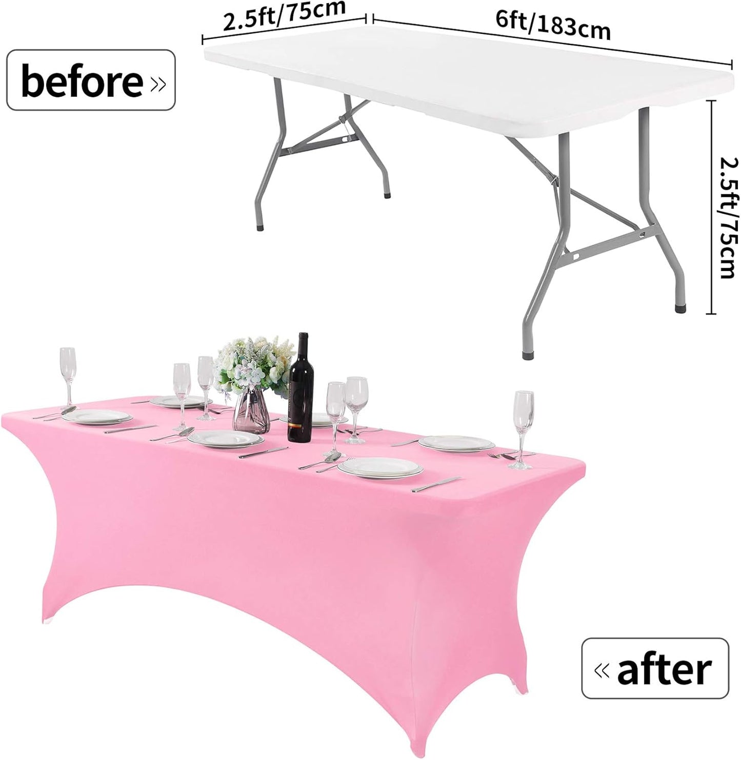 2Pack Spandex Table Cover for 6Ft or 4fT or 8ft Table Universal Fitted Stretch Tablecloth for Party, Banquet, Wedding and Events-Pink
