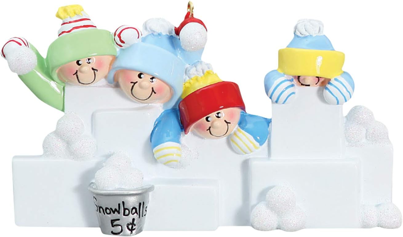 3D Snowball Fight Family of 4 Ornament 2025 Personalized Family Christmas Ornaments 2025 | Snowman Winter Holiday Personalized Tree Ornaments for Grandchildren, Siblings & Grandkids of Four Ornament