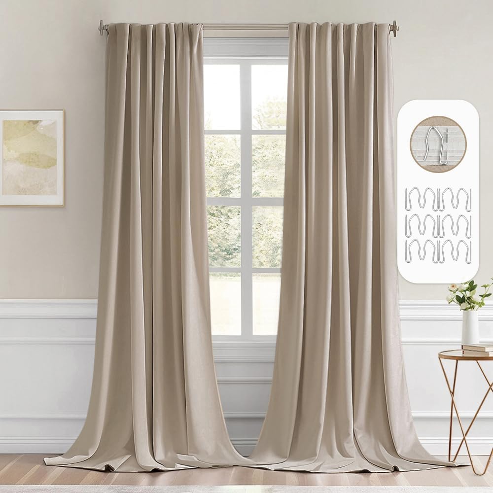 MIULEE Taupe Back Tab Blackout Curtains 102 Inch Long 2 Panels Set for Bedroom, Rod Pocket/Pinch Pleated Thermal Insulated Living Room Darkening Light Blocking Floor to Ceiling Drapes