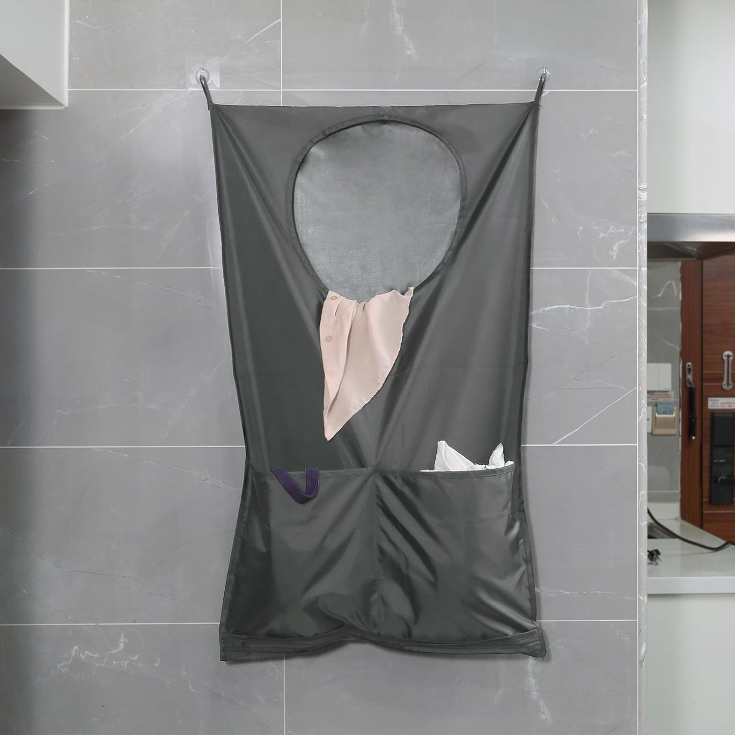 Saves Space Door-Hanging Laundry Bag,Door Hanging Laundry Hamper with 2 Different Types of Hooks, Polyester Fabric Hanging Laundry Basket for Clothes Size 22"X37" -2 Pack Gray