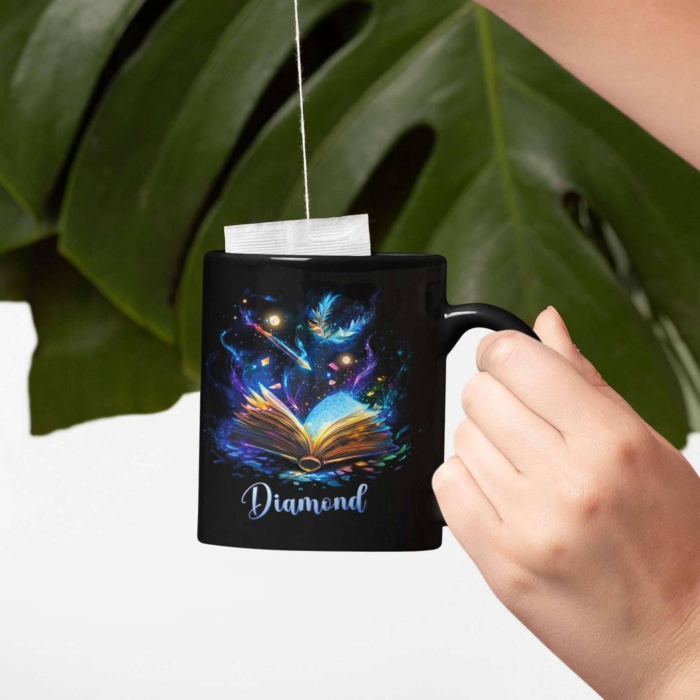 Personalized Sparkling Book Coffee Mug, Custom Name Enchanted Book Design Cup, Customized Fantasy Inspired Ceramic Mug, Gift For Women Men, Book Enthusiasts Black Cup 11oz Or 15oz