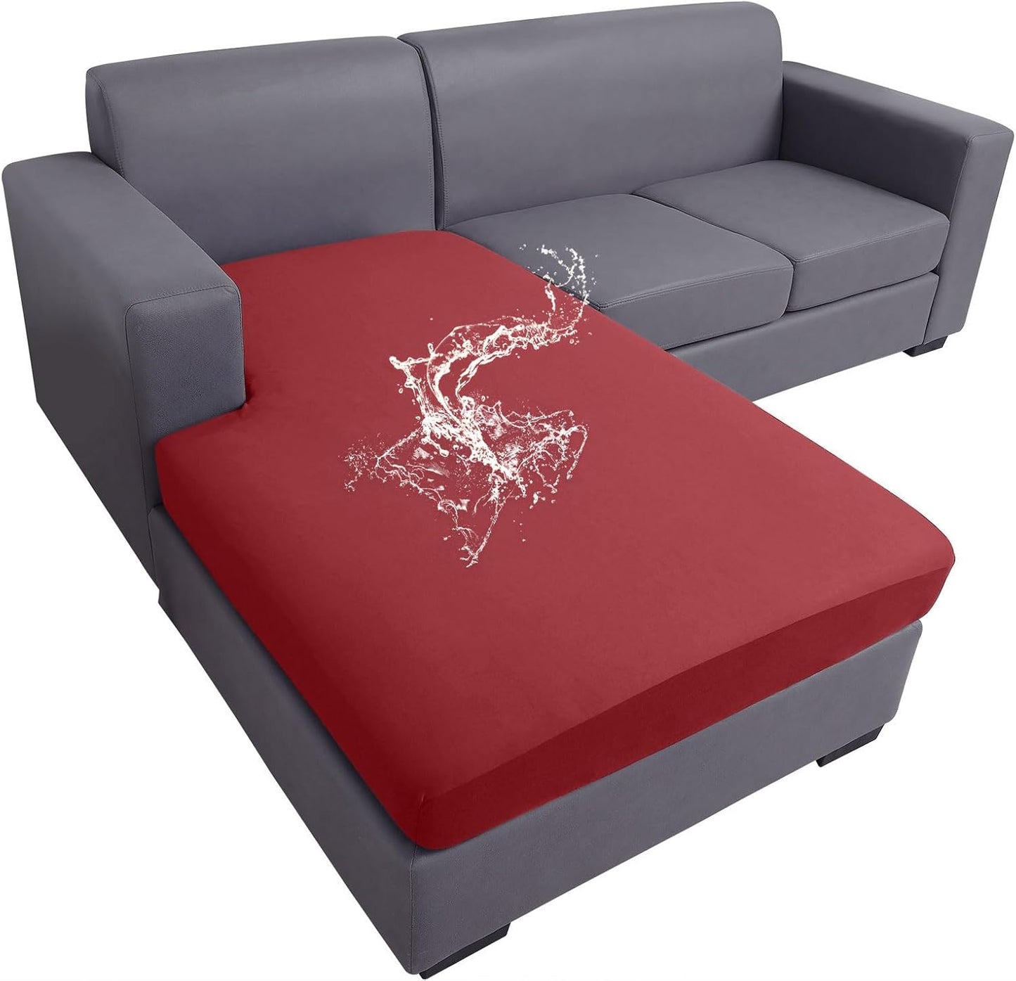 hyha Waterproof Couch Cushion Covers, Sectional Sofa Slipcovers Washable, L Shape Chaise Dog Couch Covers for Sectional Sofa, Universal Furniture Protector (1 Piece for Chaise XL, Wine Red)