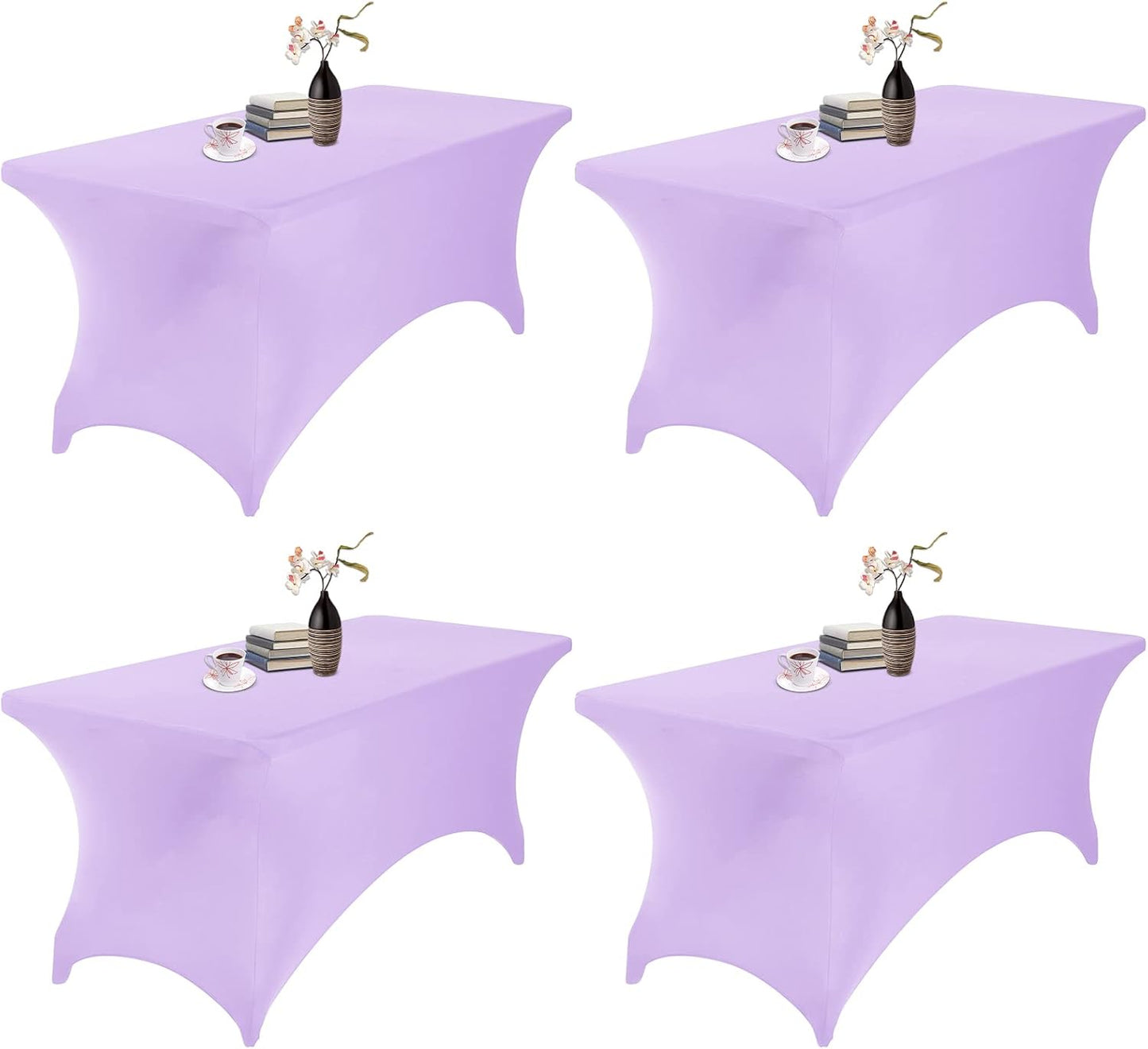4Pack Spandex Waterproof Table Covers 6ft，Spandex 6ft Waterproof Table Cover for Party,Wedding, Banquet, and Events(Lavender)