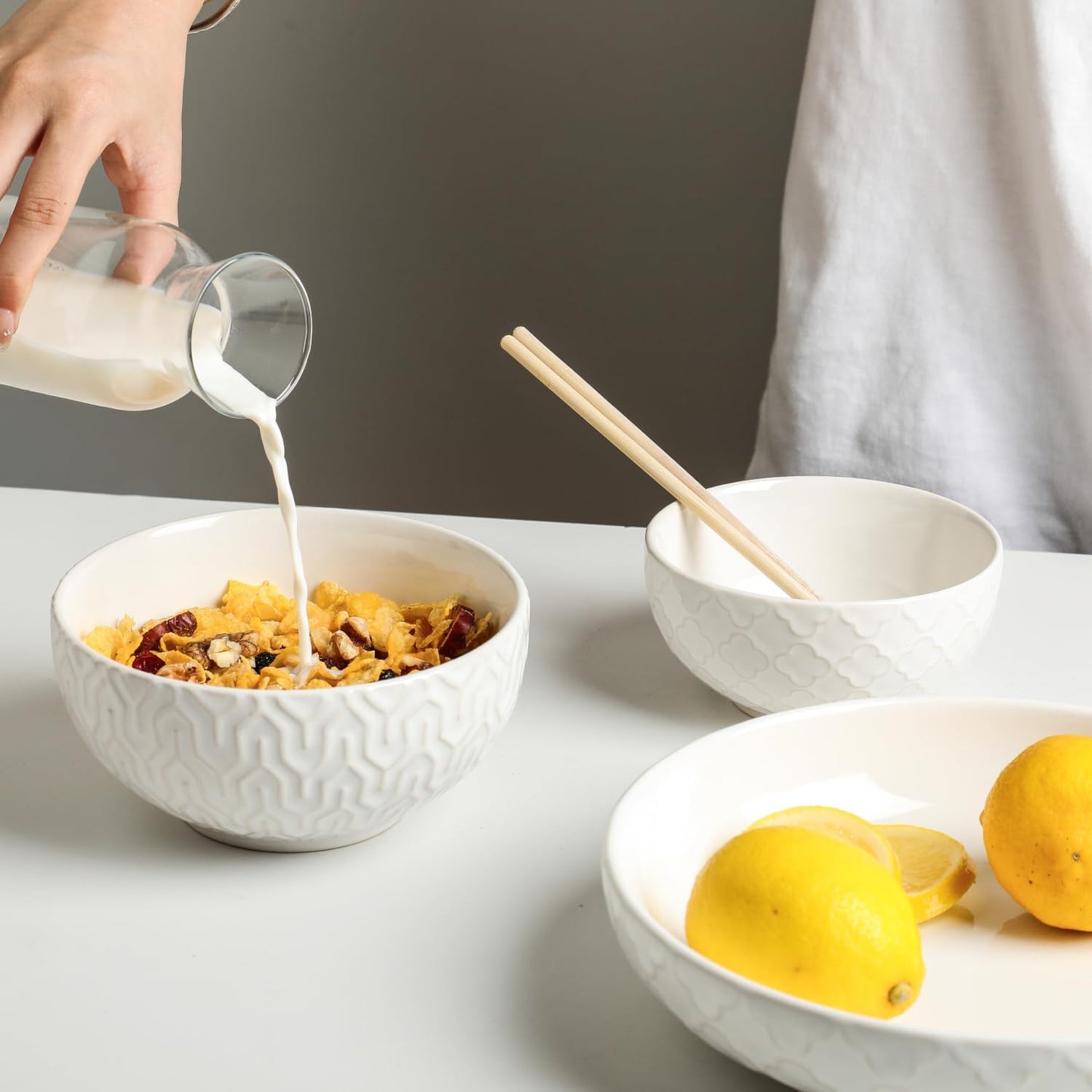 Sureasy Ceramic Cereal Bowls Set of 4-25 oz White Soup Bowls for Kitchen, Perfect for Soup, Pasta and Salad, Microwave & Dishwasher Safe