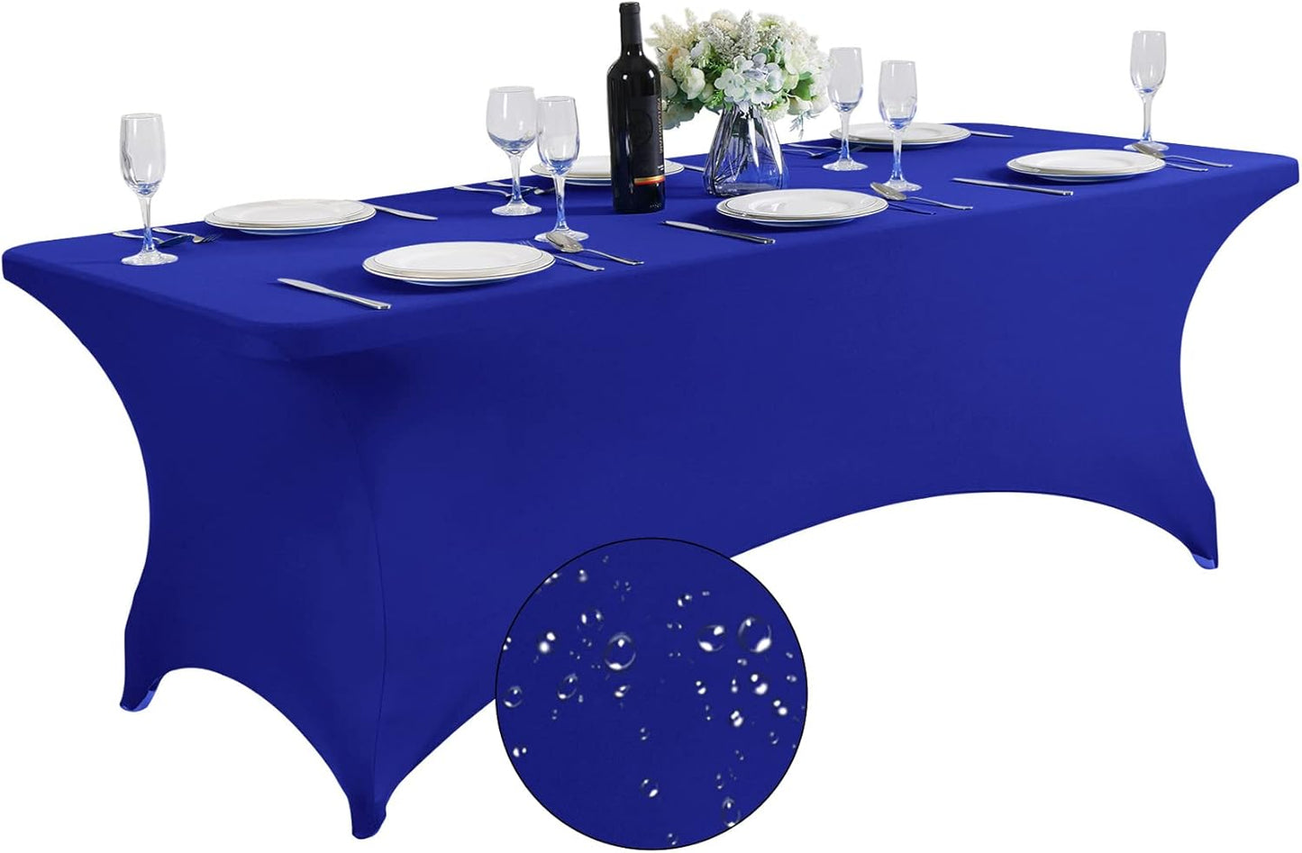 SuperO Waterproof Spandex Table Cover for 8FT Table Universal Fitted Stretch Tablecloth for Party, Banquet, Wedding and Events-Royal Blue
