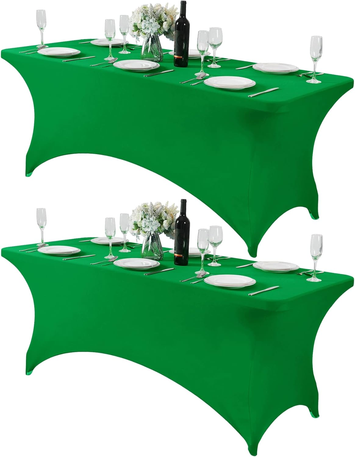 2Pack Spandex Table Cover for 6Ft or 4fT or 8ft Table Universal Fitted Stretch Tablecloth for Party, Banquet, Wedding and Events-Emerald