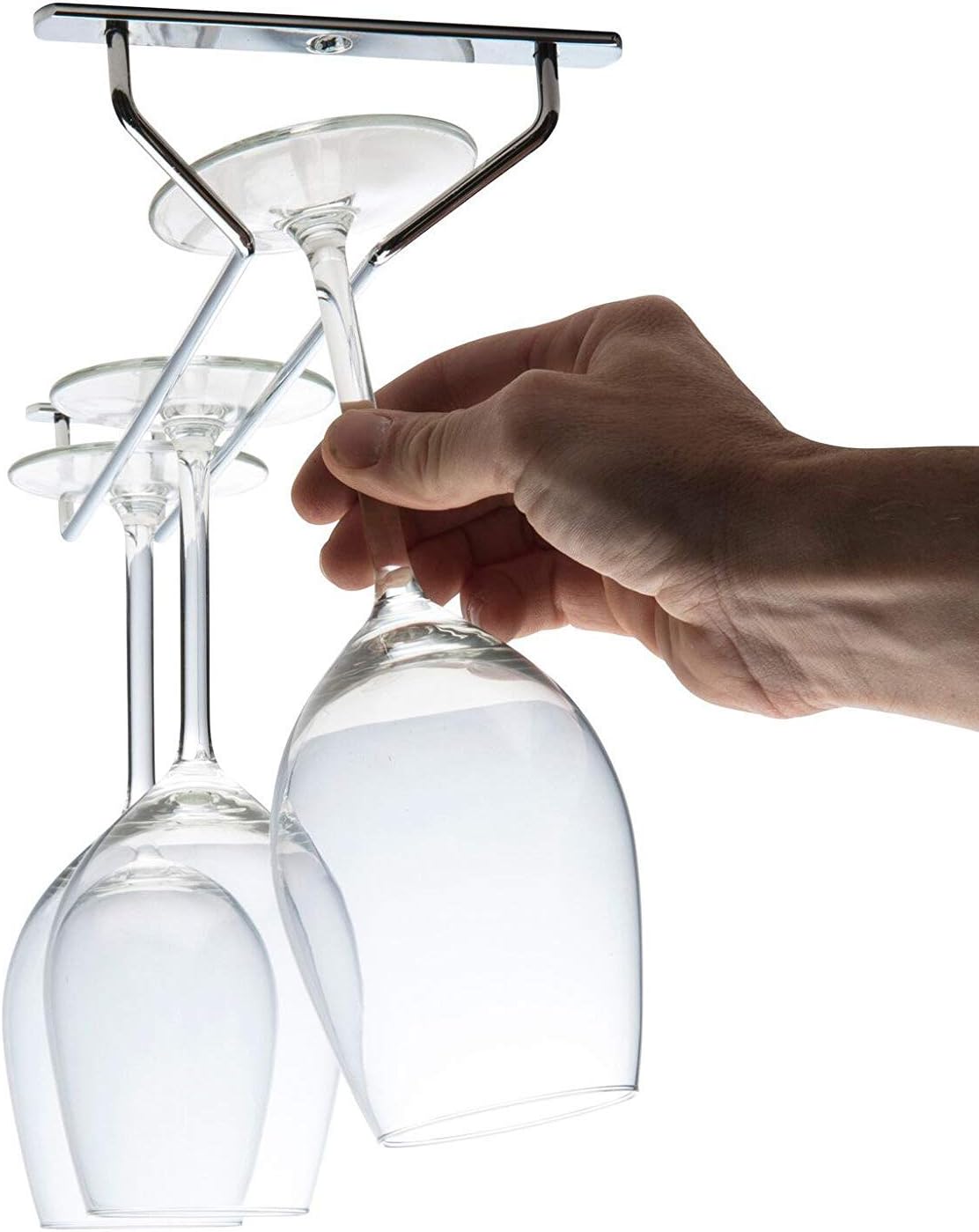 14-Inch Wine Glass Rack, Under Cabinet Wine Glass Holder Stainless Steel Chrome Finish Stemware Rack - Hanging Stemware Holder for Cabinet Kitchen Bar, Set of 4