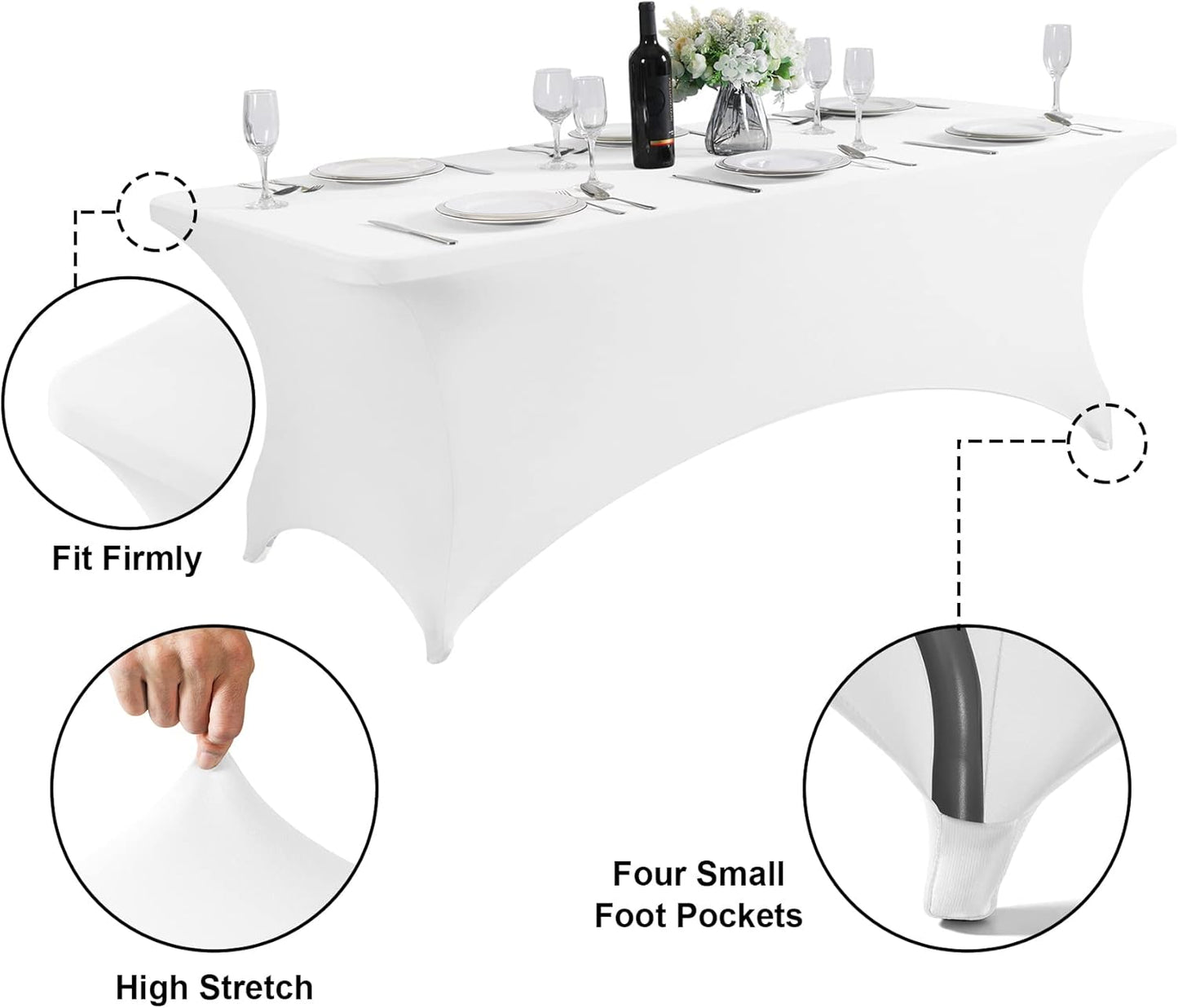 SuperO 2Pack Waterproof Spandex Table Cover for 8FT Table Universal Fitted Stretch Tablecloth for Party, Banquet, Wedding and Events-White