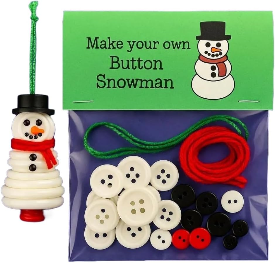 DIY Christmas Button Ornament Making Set - Snowman/Santa/Angel, Fun Holiday Craft Kit for All Ages, Ideal Xmas Tree Hanging Decor & Festive Gifts (8pcs-C)