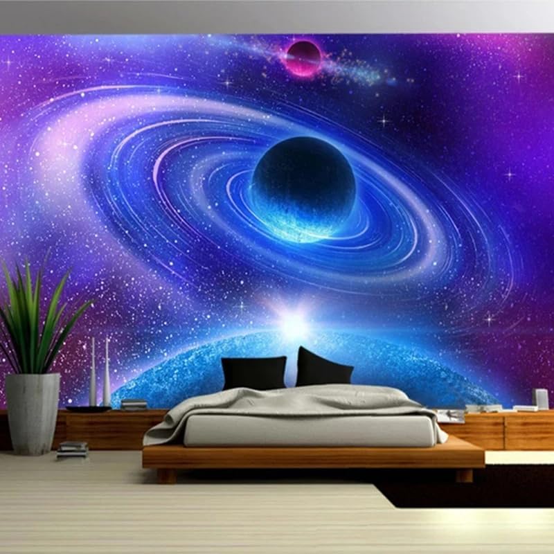 Custom Galaxy Wall Mural 3D Modern Space Moon Universe Peel and Stick Wallpaper Murals Living Room Bedroom Wall Mural