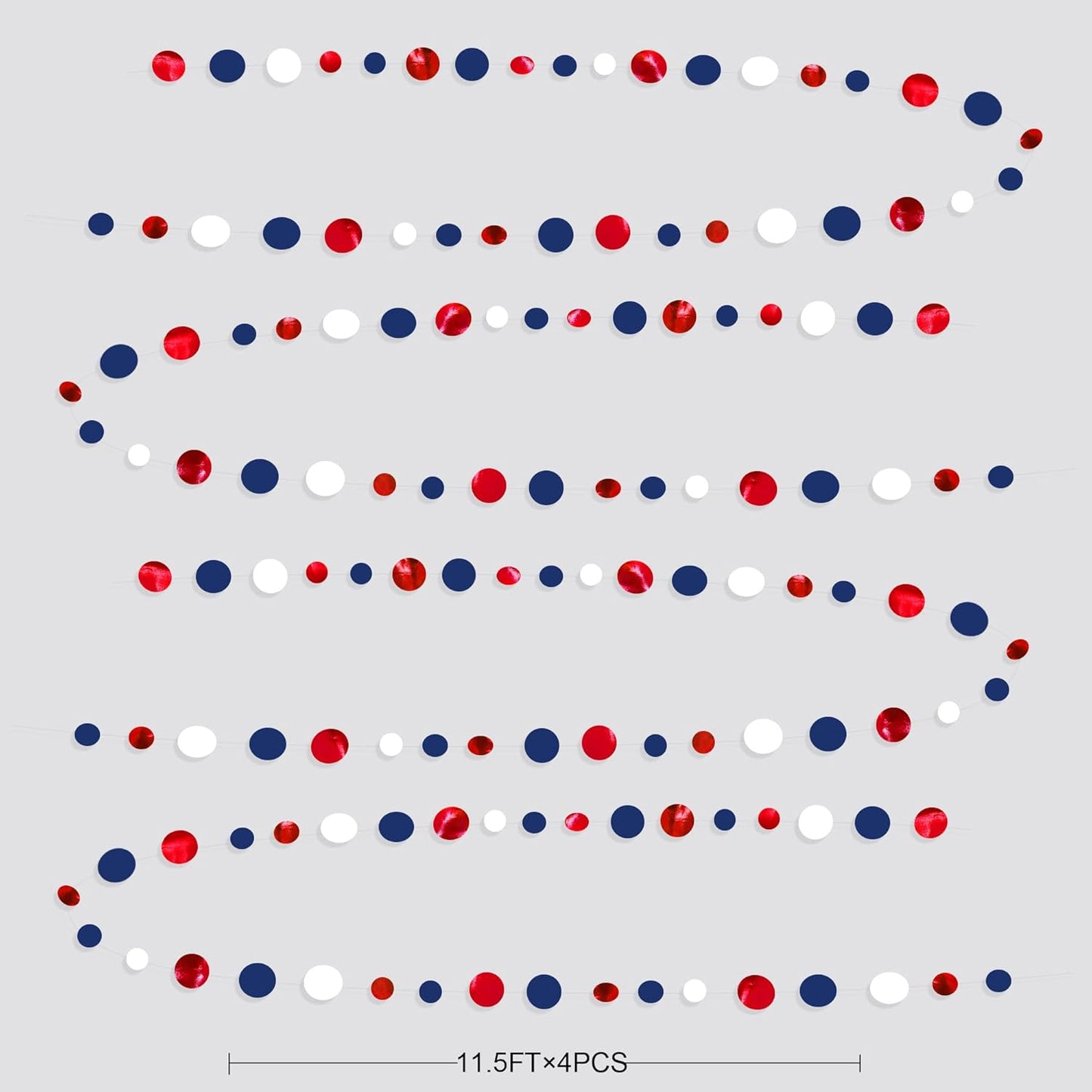 46 Ft Navy Blue Red White Circle Dots Garlands Royal Blue Red Hanging Paper Polka Dots Streamer for 4th of July American Independence Day USA National Day Patriotic Veterans Party Decorations Supplies