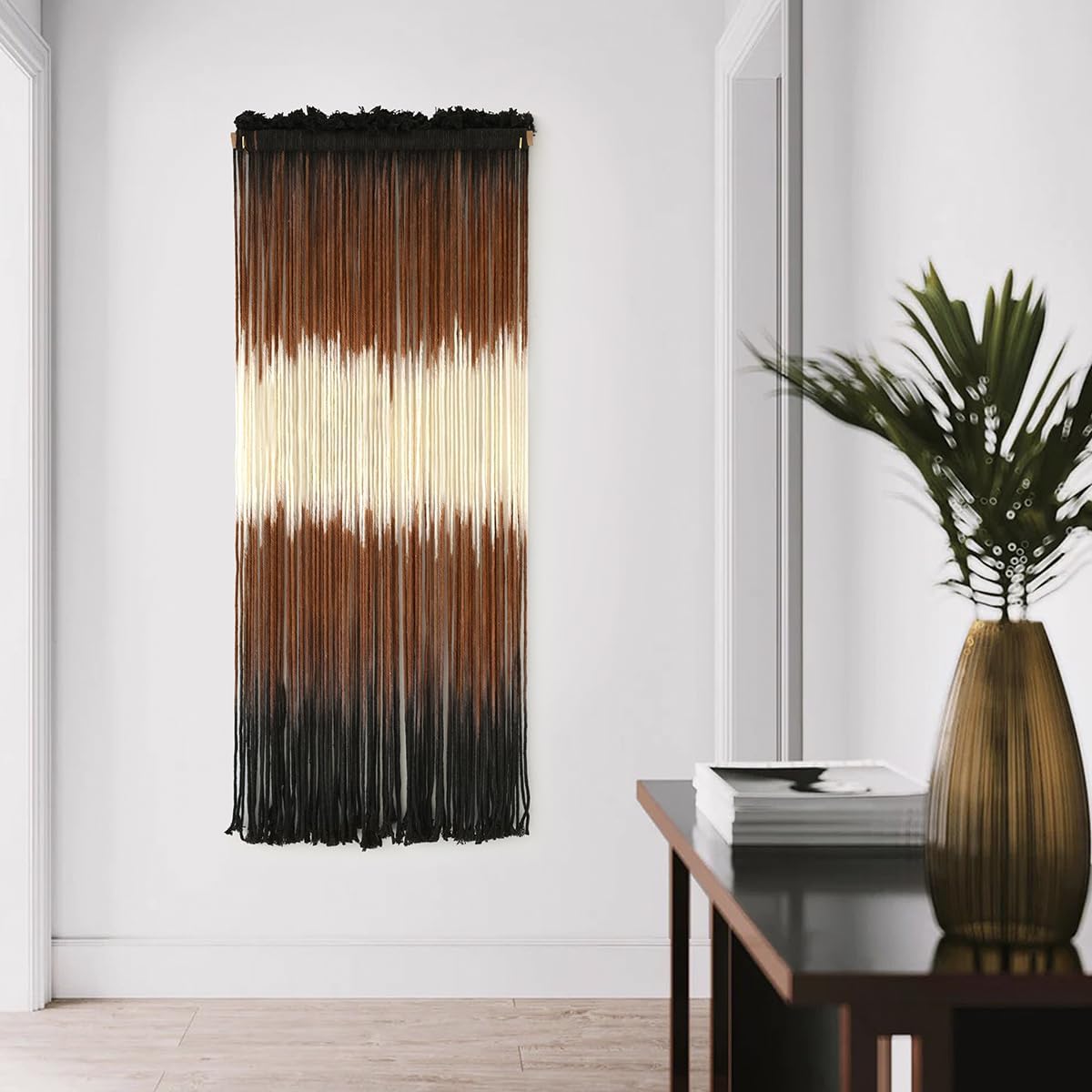 Macrame Wall Hanging Brown Boho Hand Woven Tassel Yarn Tapestry Wall Art for Living Room Bedroom Fiber Art 15''W*43''L