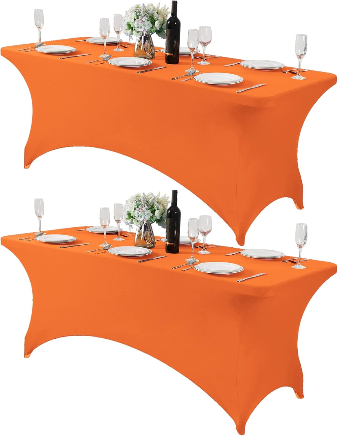 2Pack Spandex Table Cover for 6Ft or 4fT or 8ft Table Universal Fitted Stretch Tablecloth for Party, Banquet, Wedding and Events-Orange